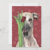 Valentinstag-Karte Romantischer Hund mit Blume (Rückseite)