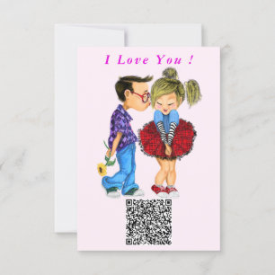 Valentinstag Karte Romantisches Paar QR Code Wish