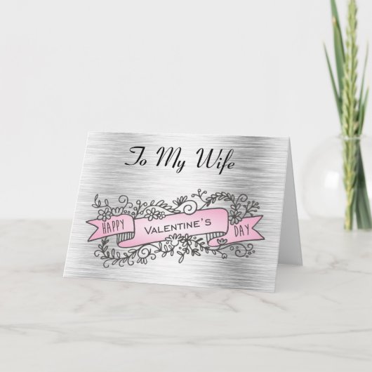 Valentinstag-Karte silber und rosa bis Ehefrau Karte (Vorderseite)