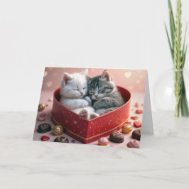 Valentinstag-Kätzchen in einer Süßigkeiten-Box Karte