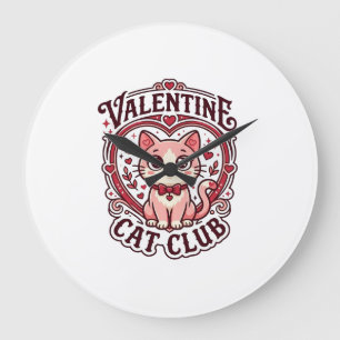 Valentinstag-Katze Lustiges Katzenliebhaber-Design Große Wanduhr
