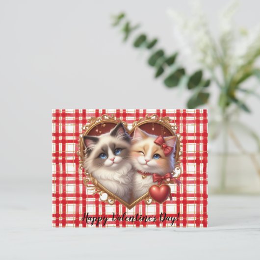 Valentinstag Katze Postkarte (Stehend Vorderseite)