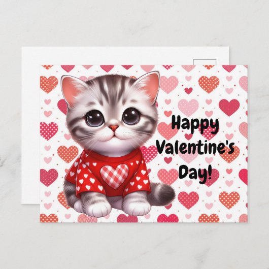 Valentinstag Katze Postkarte (Vorne/Hinten)