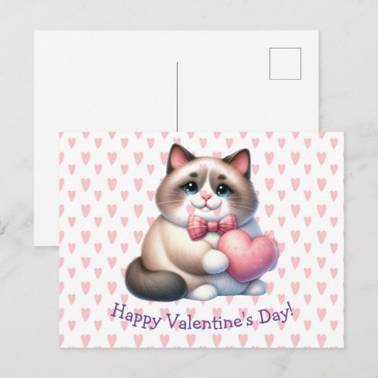 Valentinstag Katze Postkarte (Vorne/Hinten)