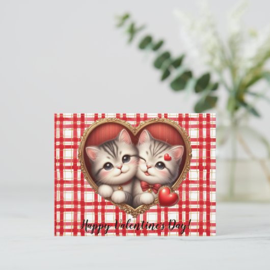 Valentinstag Katze Postkarte (Stehend Vorderseite)