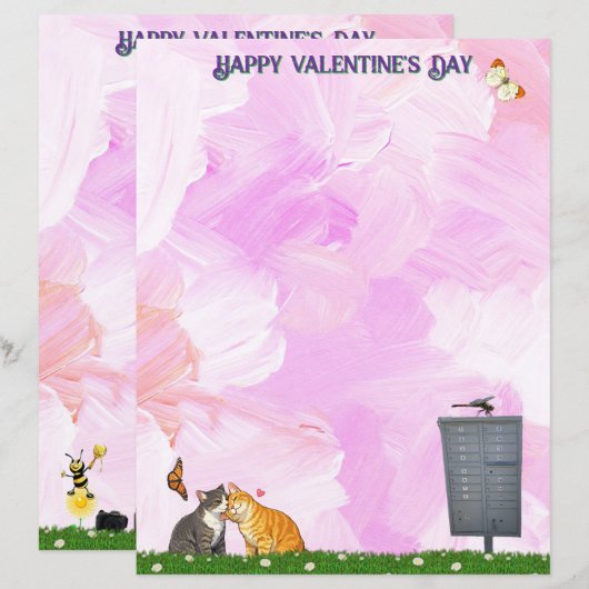 Valentinstag - Katze, Schmetterling, Libelle (Vorne/Hinten)