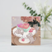 Valentinstag: Katzen, Herz-Cookies und Blume Einladung (Stehend Vorderseite)