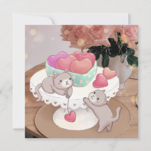 Valentinstag: Katzen, Herz-Cookies und Blume Einladung