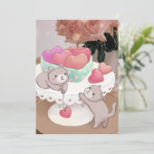 Valentinstag: Katzen, Herz-Cookies und Blume Einladung (Stehend Vorderseite)
