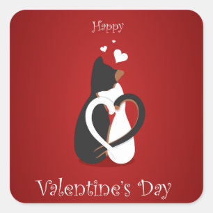 Valentinstag-Katzen mit verflochtenen Herzschwänze Quadratischer Aufkleber