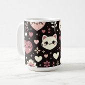 Valentinstag Kawaii Katzen Herz Blume Muster Kaffeetasse (Vorderseite Links)