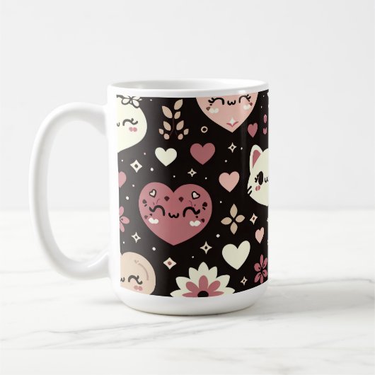 Valentinstag Kawaii Katzen Herz Blume Muster Kaffeetasse (Links)