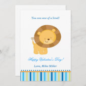 Valentinstag Kids Lion Blue Grußkarte Feiertagskarte (Vorne/Hinten)
