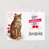 Valentinstag Kinder hören und katzen Postkarte (Vorne/Hinten)