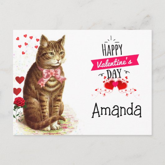 Valentinstag Kinder hören und katzen Postkarte (Vorderseite)