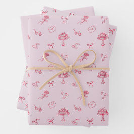 Valentinstag Kirsche, rosa Packpapier Set Geschenkpapier Set