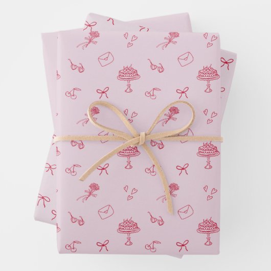 Valentinstag Kirsche, rosa Packpapier Set Geschenkpapier Set (Beispiel)