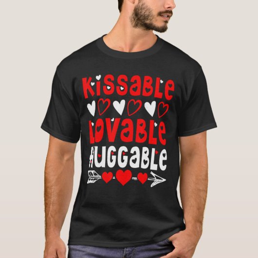 Valentinstag Kissable Lovable Funny V- T-Shirt (Vorderseite)