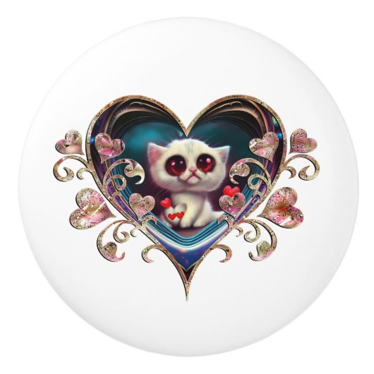 Valentinstag Kitten Keramikknauf (Vorderseite)