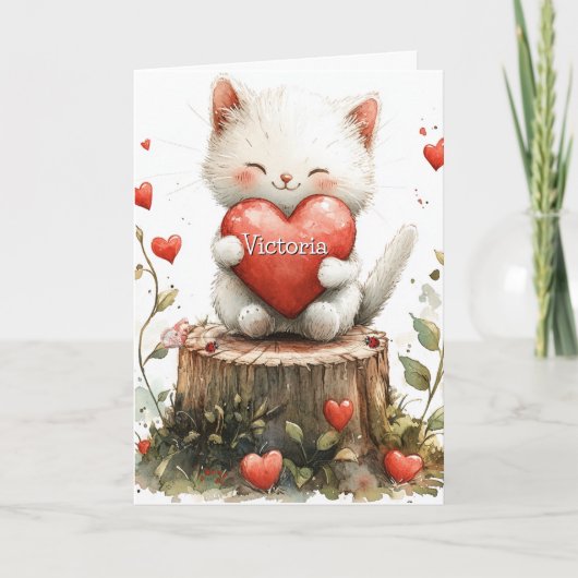 Valentinstag Kitten Red Hearts Karte (Vorderseite)