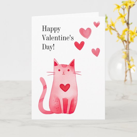 Valentinstag Kitty Cat Karte (Gelbe Blume)