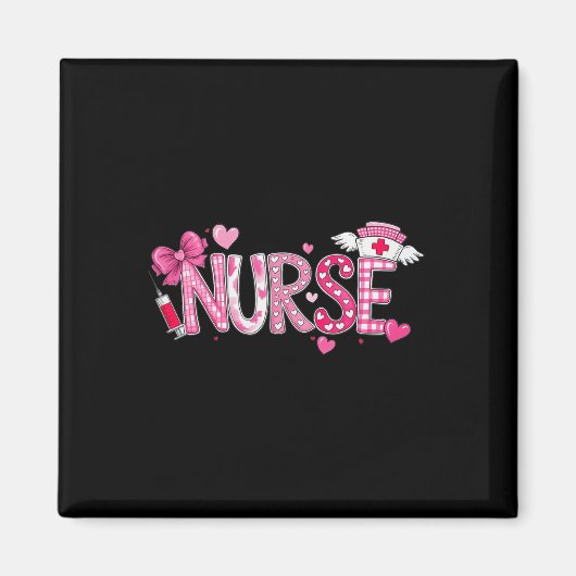 Valentinstag-Krankenschwester Grafik Rosa Muster F Magnet (Vorne)