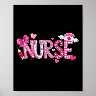 Valentinstag Krankenschwester Grafik Rosa Muster F Poster