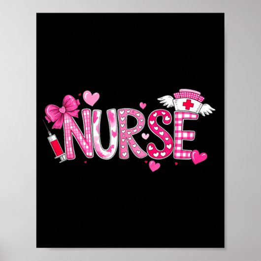 Valentinstag Krankenschwester Grafik Rosa Muster F Poster (Vorne)