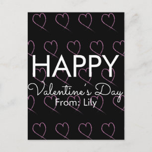 Valentinstag Kritzelherzen Rosa Schwarz    Postkarte
