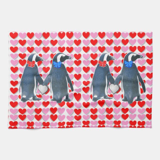 Valentinstag Küchenhandtuch, Pinguin Geschirrtuch (Horizontal)