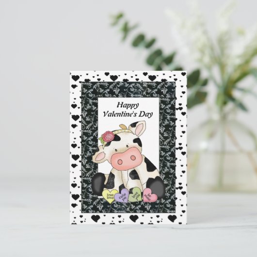 Valentinstag Kuh Postkarte (Stehend Vorderseite)