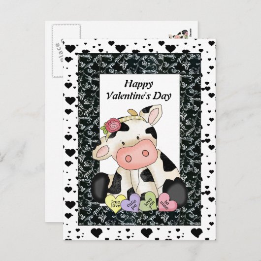 Valentinstag Kuh Postkarte (Vorne/Hinten)