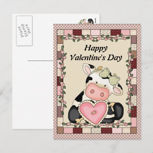 Valentinstag Kuh Postkarte (Vorne/Hinten)