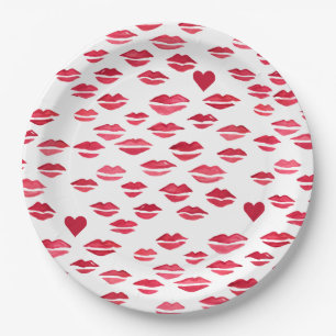 Valentinstag Küsse Lippen Herzen Muster Pappteller