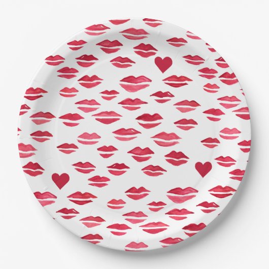 Valentinstag Küsse Lippen Herzen Muster Pappteller (Vorderseite)
