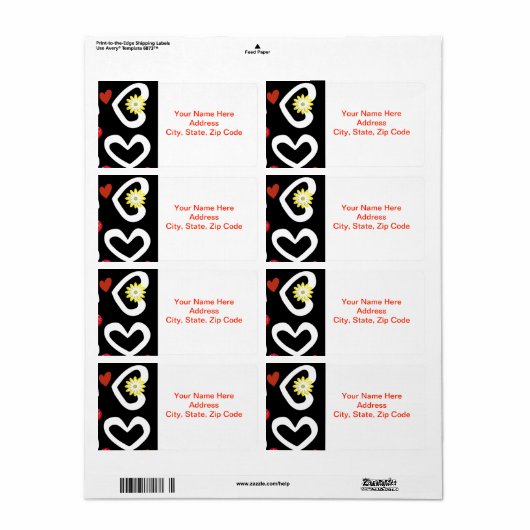 Valentinstag Labels White Hearts Black (Vorne)