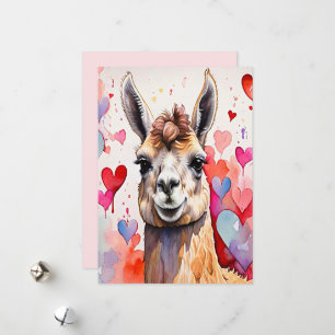 Valentinstag-Lama-Aquarell-Herzen Zweifarbig Feiertagskarte