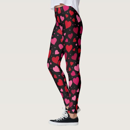 Valentinstag Leggings, Rosa und Rote Herzen Schwar Leggings (Links)