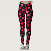 Valentinstag Leggings, Rosa und Rote Herzen Schwar Leggings (Vorderseite)