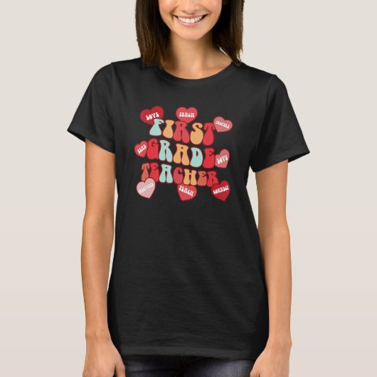 Valentinstag Lehrer erster Klasse Retro Groovy T-Shirt (Vorderseite)