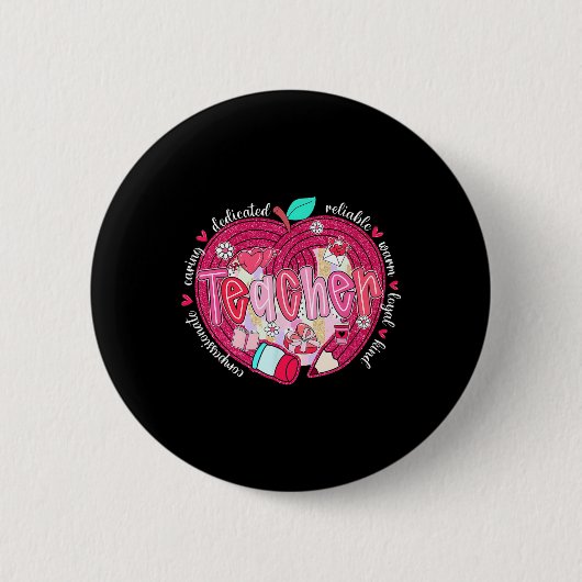 Valentinstag-Lehrer-Herz-Bleistift-Kokette-Schleif Button (Vorderseite)