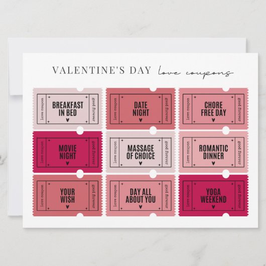 Valentinstag Liebe Coupons | Drucken oder Herunter Einladung (Vorderseite)