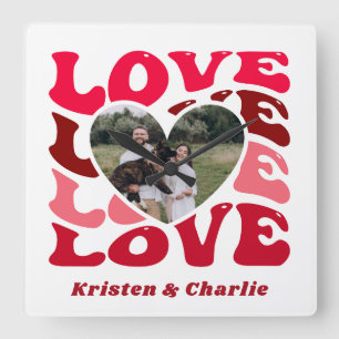 Valentinstag Liebe Custom Couple Foto Quadratische Wanduhr