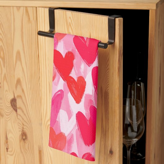 Valentinstag Liebe für Multiherzen Muster rosa Geschirrtuch (Drittel gefaltet)