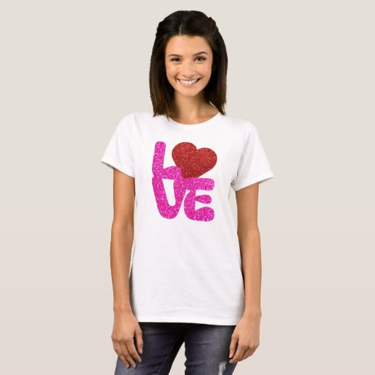 Valentinstag Liebe Glitzer T - Shirt (Vorne ganz)