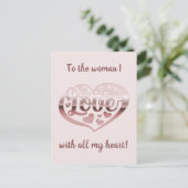 Valentinstag Liebe Herz Metallische Rose Rosa Postkarte (Stehend Vorderseite)