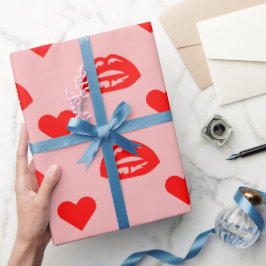 Valentinstag Liebe Herz und Lippen Geschenkpapier