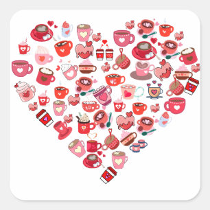 Valentinstag Liebe Herzform Kaffeedesign Quadratischer Aufkleber