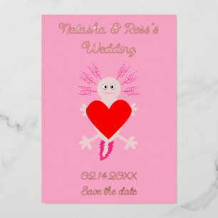 Valentinstag Liebe Herzstück Axolotl Custom Weddin Folien Feiertagskarte