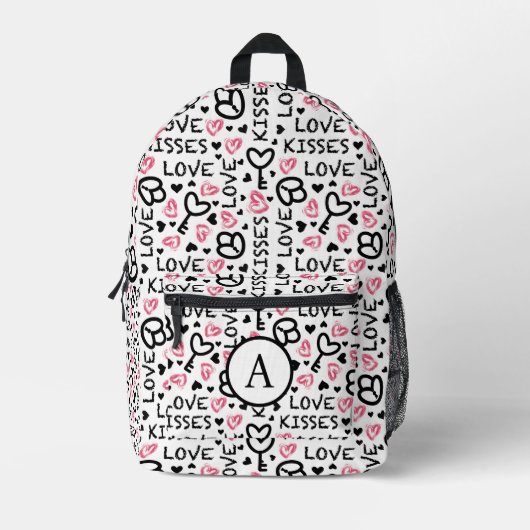 Valentinstag Liebe Kisses Red Hearts Pattern Bedruckter Rucksack (Vorderseite)